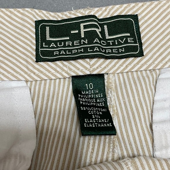 L-RL Active Set Women XL White Polo Shirt Beige Stripe Shorts Golf Tennis - Picture 8 of 12